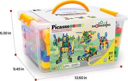 PicassoTiles 152pc STEM Construction Toy Building Set for Kids Ages 3+ Includes Power Drill, Ratchet, Idea Book, Storage Box Educational Engineering Science Kit & Sensory Toys for Boys & Girls PTN152