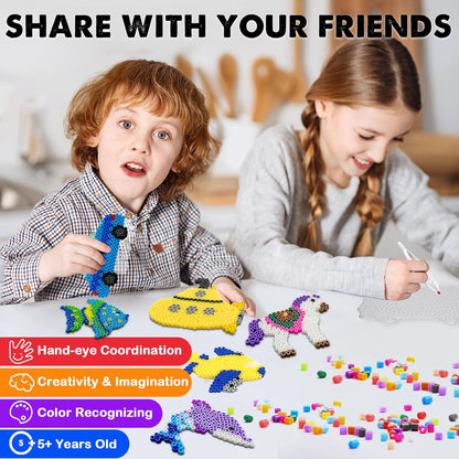 FUNZBO 20 pcs Pegboards for 5mm Fuse Beads Project- Animal Shape Pegboards for Arts and Crafts with Keychains, Hang Ropes and Tweezers, Gifts for Boys and Girls (Beads Not Included)