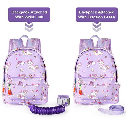 Accmor Toddler Backpack Leash with Anti Lost Wrist Link, Cute Mini Child Walking Harnesses Keep Kids Close Back Pack Rope Tether Rein for Baby Boys (Pink/Unicorn)