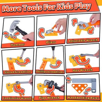 Kids Tool Set,MAGIC4U Toddler Tool Set with Tool Bag,11 Tools Equipements,Pretend Play Construction Kits for Kids Age 3-6 Years Old,Toddler Boy Toys