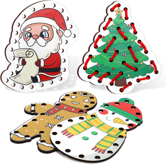 Montessori Wooden-Lacing Cards, Fine Motor Skills, Cute Bear Lacing Cards (Forest)