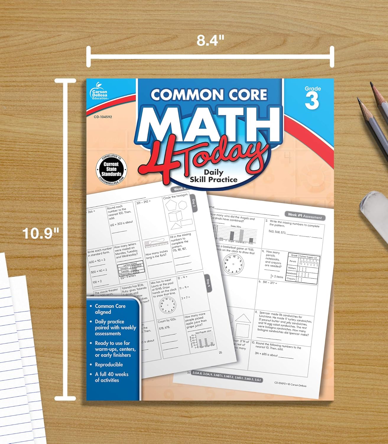 Carson Dellosa Common Core Math 4 Today 3rd Grade Workbooks, Telling Time, Fractions, Addition, Subtraction, Multiplication, Division, and More Mathematics Classroom or Homeschool Curriculum (Volume 6)