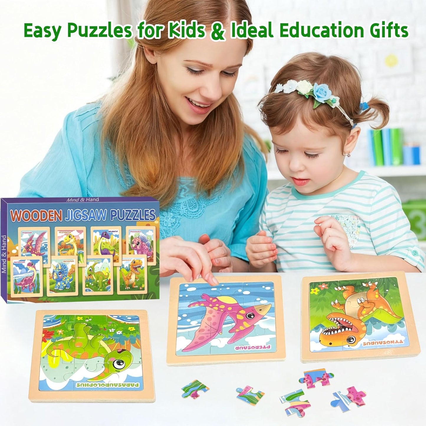 Wooden Animals Puzzles for Toddlers 2-4, 8 Pack 9 PCS Jigsaw Puzzles for Kids 2-4, Wooden Puzzles for Toddlers 3-5, Animal Puzzles for Kids 3-5, Preschool Puzzles Learning Educational Sets Toys