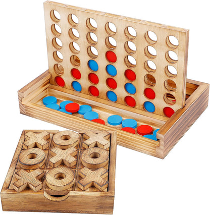 Glintoper Shut The Box & 4 in a Row Tables Game Set, Classic Wood Dice Game with Numbers & Line Up 4 Game for Kids Family, Living Room Rustic Coffee Table Decor, Travel Game Strategy Board Games