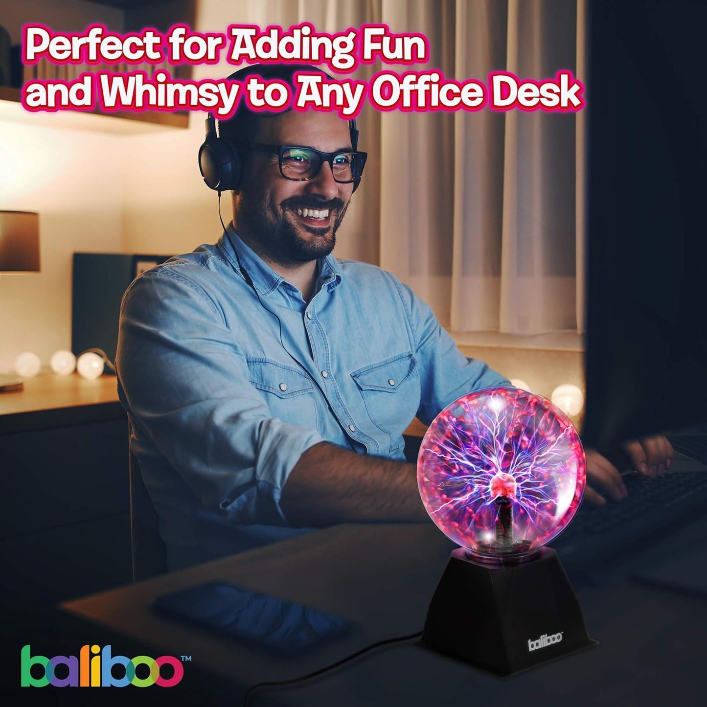 BALIBOO 3" Mini Plasma Ball Light – Touch Activated Lightning Globe – USB and Battery Powered Plasma Globe Lamp – Interactive Science Static Electricity Ball