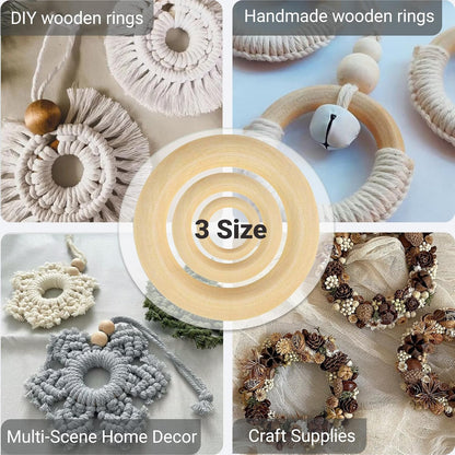 Wooden Rings for Crafts - 33pcs (3 Sizes: 3cm/5cm/7.5cm) - Unfinished Natural Wood Hoops for Macrame, DIY Jewelry, Wreath Making - Smooth & Splinter-Free for Kids & Adults