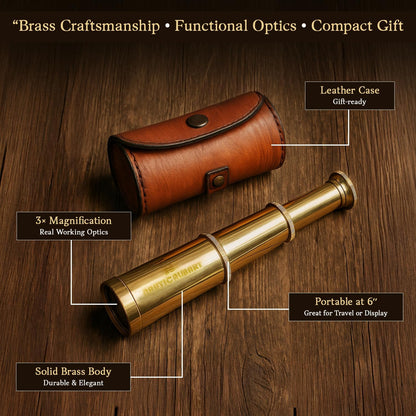 Solid Brass Handheld Telescope 6" - Nautical Pirate Spy Glass with Free case | Collectible Gift, Perfect for Christmas & Holiday Gifting