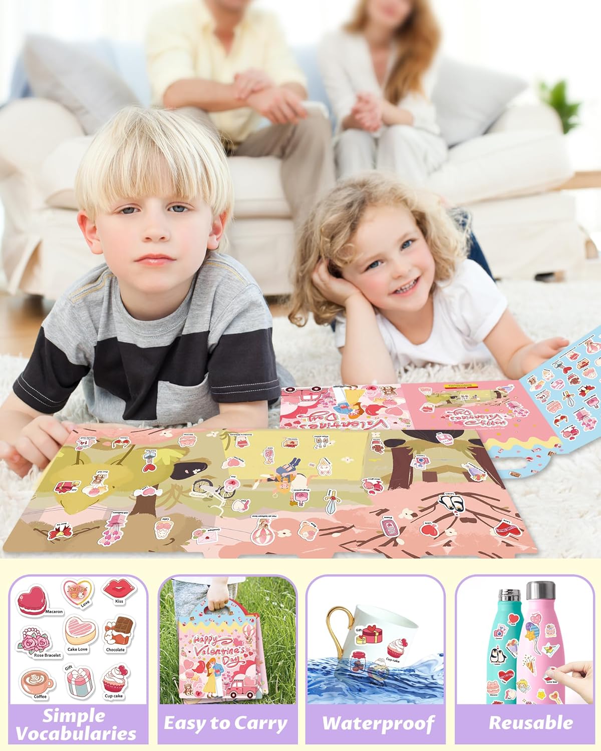 Walenced Reusable Sticker Book for Toddlers, Stickers for Kids, Toddler Sticker Book, Toddler Craft Activities, Toddler Travel Toys Ages 3 and Up Boy Girl Birthday Gifts