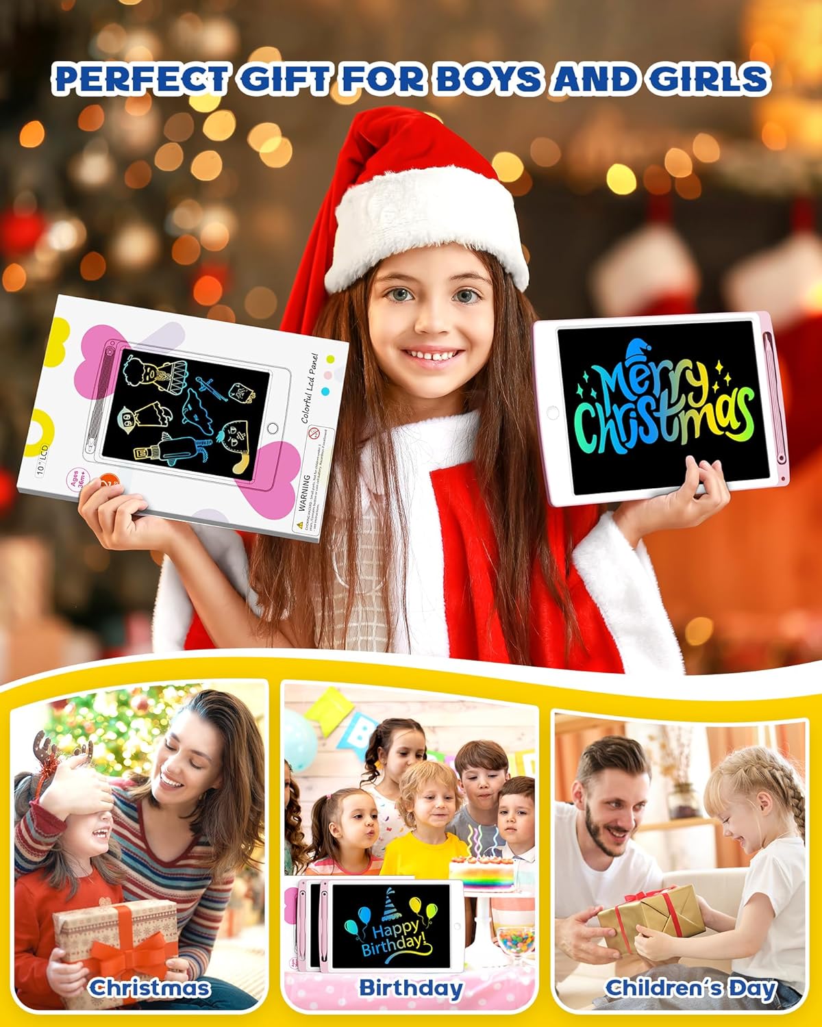 bravokids 2 Pack LCD Writing Tablet for Kids Toys, 10 Inch Colorful Erasable Doodle Board Drawing Pad for Kids, Car Trip Educational Toys Christmas Gift for 3 4 5 6 7 Girls Toddlers