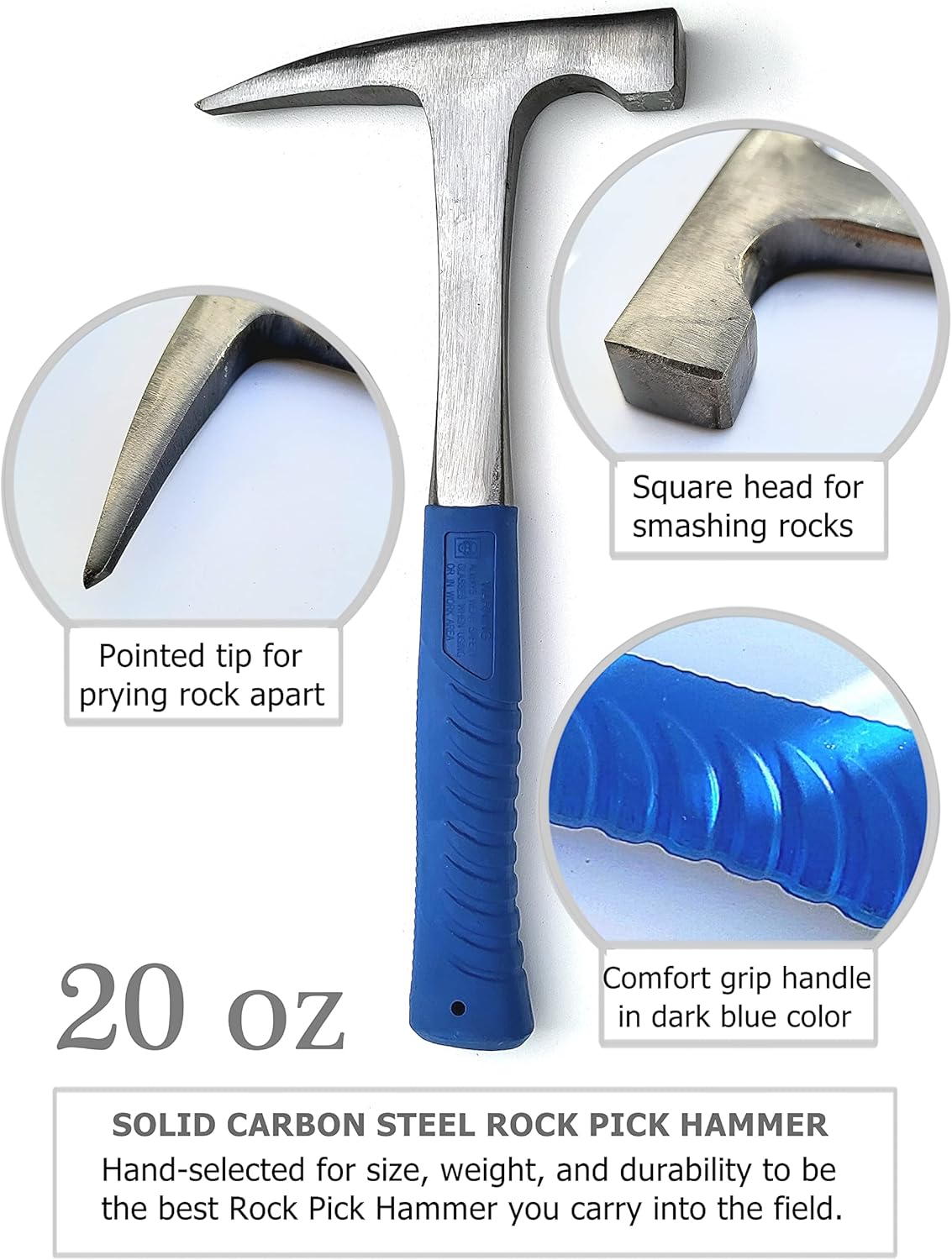 Rockhounding Tools - Geology Pick Hammer Kit With 32 Page Field Guide - Backpack for Chisel & Pick Set - Gifts for Kids & Adults - Gold Mining Equipment