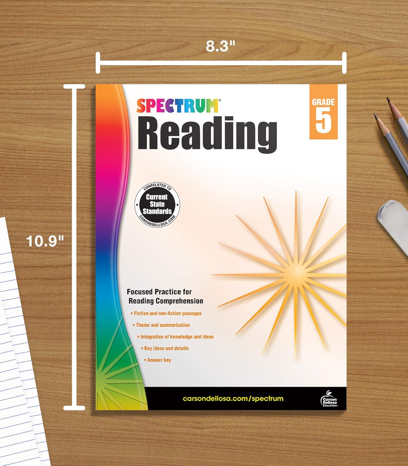 Spectrum Reading Comprehension Grade 5 Workbooks, Ages 10 to 11, 5th Grade Reading Comprehension, Nonfiction and Fiction Passages, Summarizing Stories and Identifying Themes - 174 Pages
