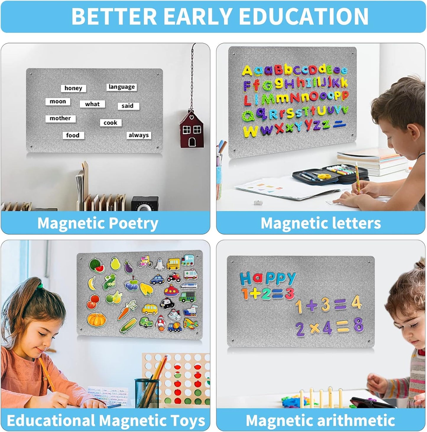 17.7" x 11.8" Black Metal Magnetic Board - Magnet Bulletin Board to Display Magnetic Letters Numbers Animal, Poetry, Spice Jars, Notes, Photos, Suitable for Wall, Refrigerator, Cubicle, Cabinet