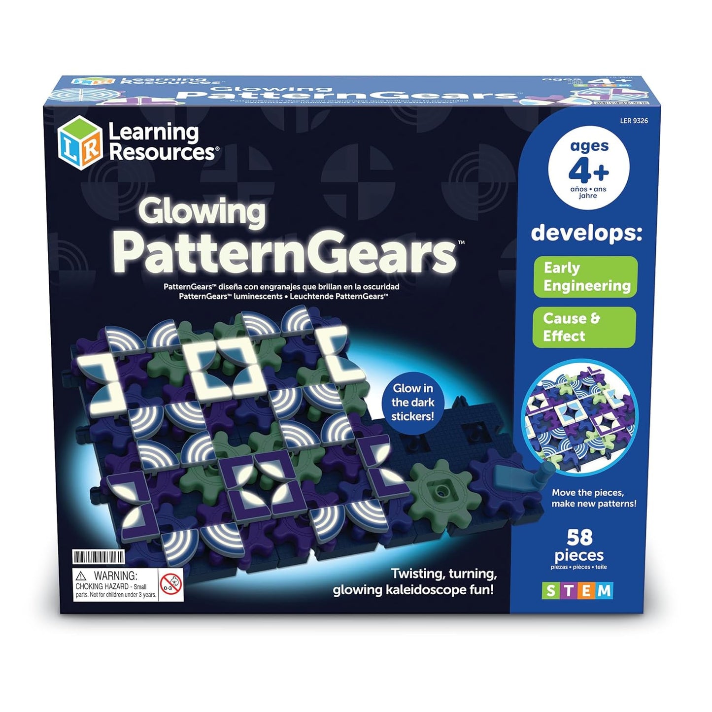 Learning Resources Glowing PatternGears - Building Set with Glow in the Dark Stickers, Toddlers Hands-On Toy, STEM Construction & Engineering, Fine Motor, Gifts for Boys and Girls