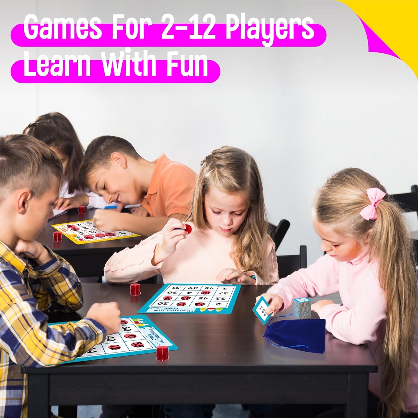 SpriteGru Multiplication & Division Bingo Game, 480 Math Problems, 2 Educational Math Board Game for Kindergarten and Preschool Kids 4-8, Perfect for Classroom & At Home (Up to 25 Players)