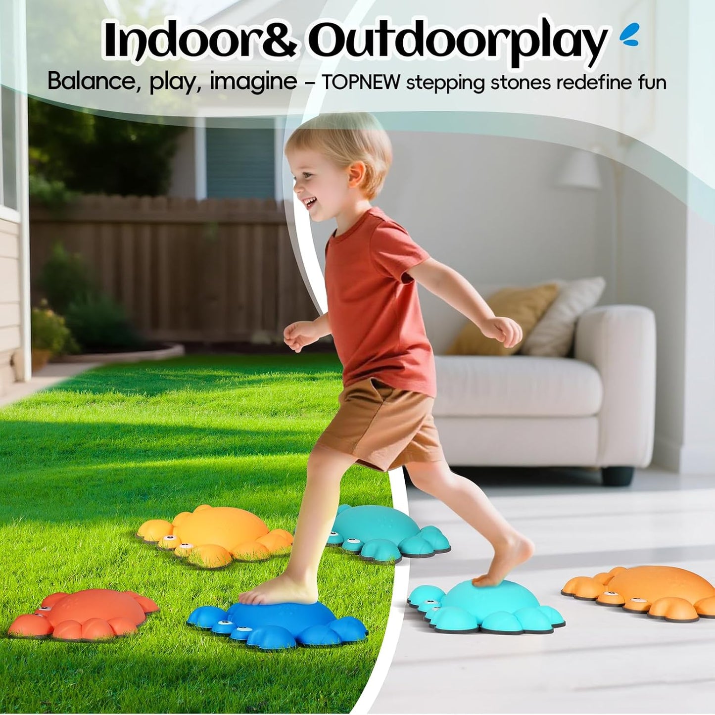 TOPNEW Stepping Stones for Kids, Non-Slip Balance Stepping Stones for Promoting Children's Coordination Skills, Toddler Stepping Stones Obstacle Course for Kids Age 3 4 5 6 7+