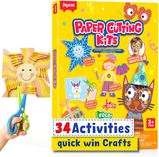 Toddler Scissor Skills Activity Book, 4 Progressive Levels to Learn Cutting for Kids Ages 3-6, 31 Fun Crafts with Child-Safe Scissors, Develop Fine Motor Skills, Ideal Christmas Gift & Arts and Crafts