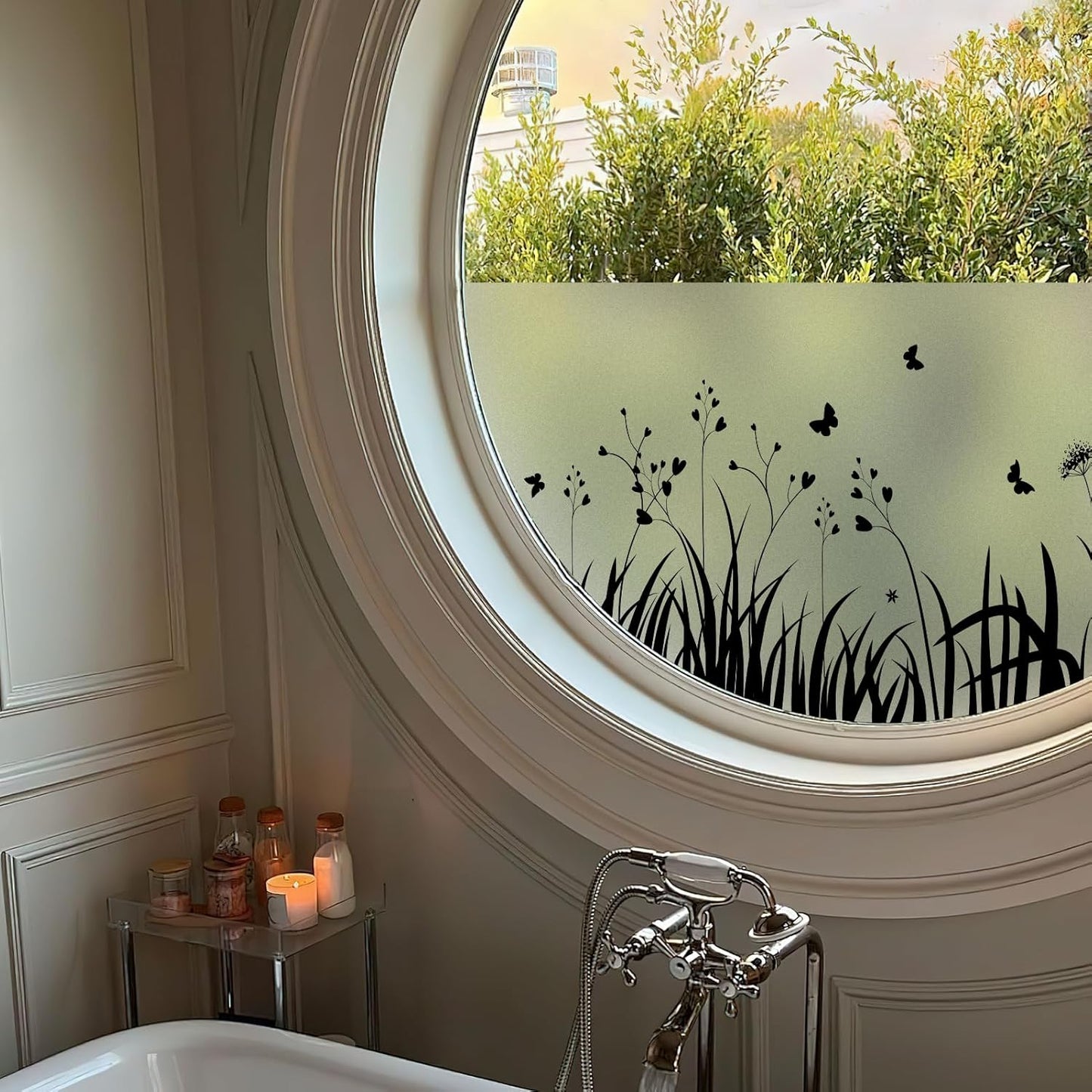 DKTIE Window Privacy Film Flowers Pure White Pattern Stained Glass Window Film Decorative Frosted Glass Window Film Sun Blocking Heat Control Static Cling (A274, 17.5" x 78.7")