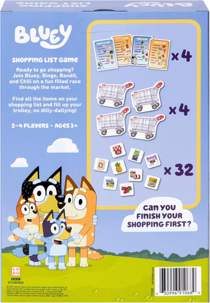 Bluey Shopping List Game, Join Bluey, Bingo, Bandit & Chilli On A Fun Supermarket Adventure, Race to Fill Your Trolley in This Fun Memory and Matching Game, for Ages 3+, 2-4 Players