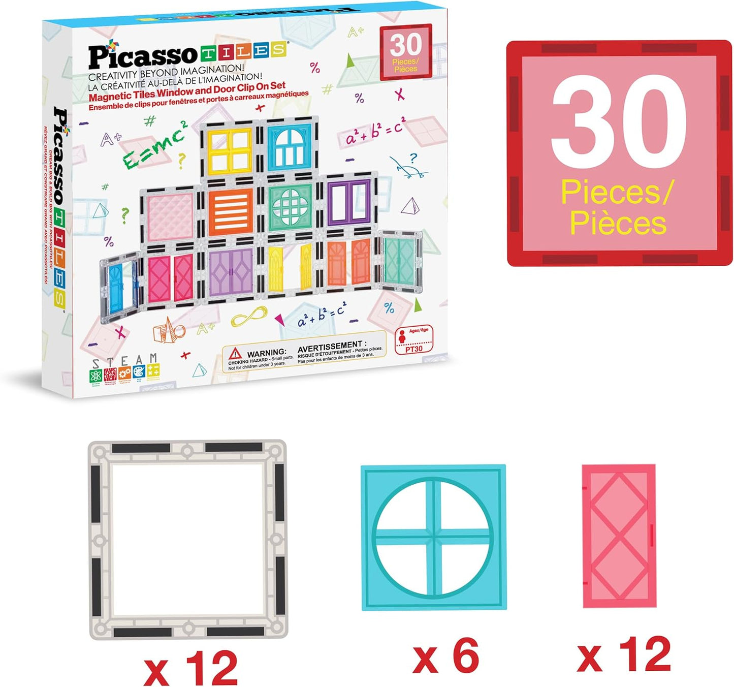 PicassoTiles Window and Door Clip On Magnetic Blocks Magnet Tiles Magnets Building Tile Construction Toy Set STEM Education Toys Learning Kit Stacking Block Playset Boys & Girls Age 3+ PT30