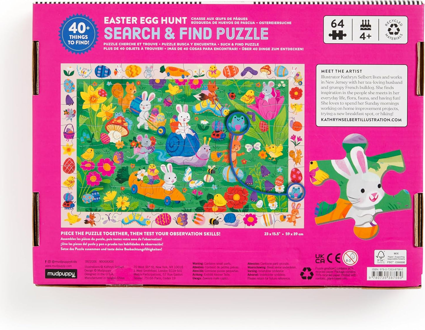 Mudpuppy Easter Egg Hunt — 64 Piece Search & Find Puzzle Featuring Adorable Spring Easter Scene and Over 40 Hidden Images to Find for Ages 4+