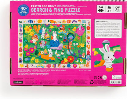 Mudpuppy Easter Egg Hunt — 64 Piece Search & Find Puzzle Featuring Adorable Spring Easter Scene and Over 40 Hidden Images to Find for Ages 4+
