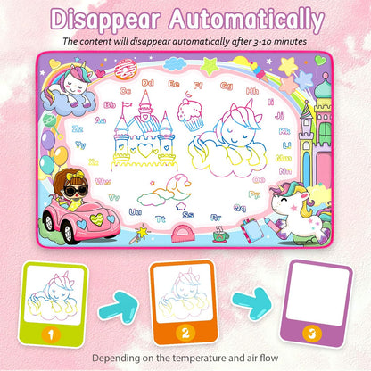 Water Doodle Mat - Kids Painting Writing Doodle Toy Board - Color Doodle Drawing Mat Bring Magic Pens Educational Toys for Age 3 4 5 6 7 8 9 10 11 12 Year Old Girls Boys Age Toddler Gift (Pink)