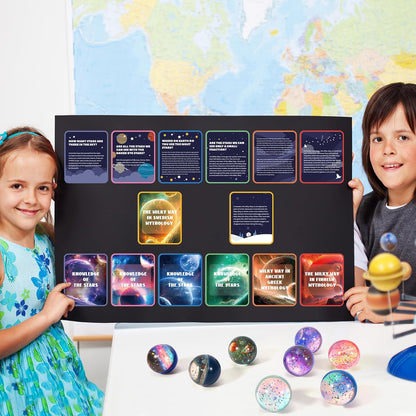 Pllieay 16PCS Solar System for Kids, Solar System Planets Toys - Eight Planets Bouncy Balls+Planetary Flashcards for Kids Party Favors, Educational Space Toys