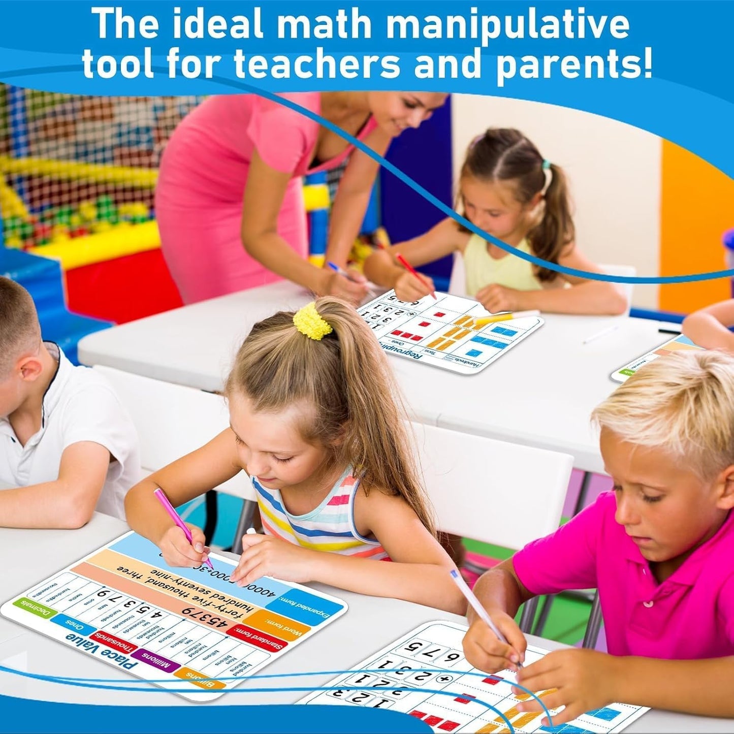 24Pcs Place Value Chart Dry Erase Flash Cards Double Sided Addition Subtraction Cardboard Math Whiteboard Math Manipulatives Teacher Portable Tool 12" x 9"