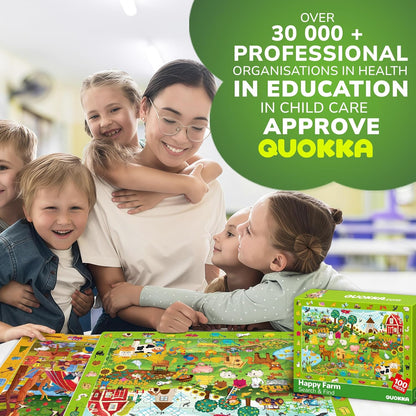 QUOKKA 100 Piece Puzzles for Kids Ages 4-6 - 4 Jigsaw Puzzles for Kids Ages 6-8 - Search and Find Game with Animals, Dinosaurs for Childrens 5-8 - Learning Educational Toys for Boys and Girls 8-11