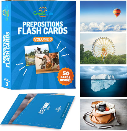 49 Preposition Vocabulary Builder Flash Cards Vol 1 Includes 7 Picture Card Prepositions with 5 Sequencing Learning Games for Kids, Parents, Teachers, ESL, Speech Therapy, Autism, ABA and Homeschool