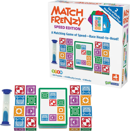 Funwares Match Frenzy: Portable Pattern Matching Puzzle Game, Family Mini Board Games, Perfect for Travel & Home Play, Road Trip Activities for Kids and Adults, Quick Set-Up - Speed Edition