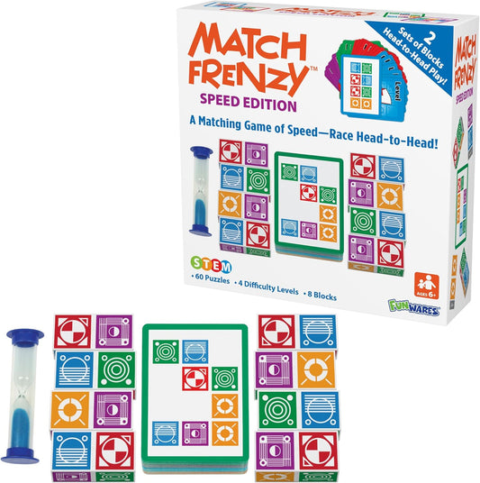 Funwares Match Frenzy: Portable Pattern Matching Puzzle Game, Family Mini Board Games, Perfect for Travel & Home Play, Road Trip Activities for Kids and Adults, Quick Set-Up - Speed Edition