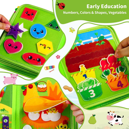 Farm Busy Book for Toddlers 1-3, Busy Board Montessori Toys for 1 Year Old Boys Girls Gifts, Educational Quiet Activity Book with Life Skills, Sensory Toys for Toddlers Baby
