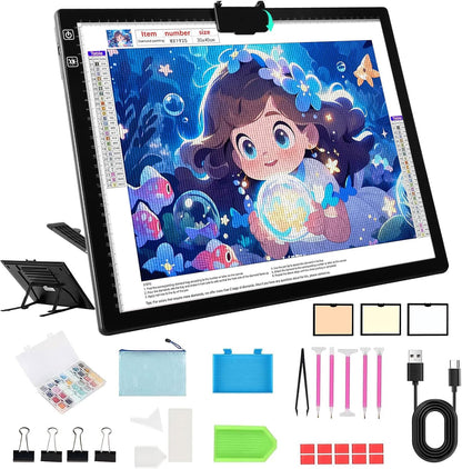 A3 Light Pad for Diamond Painting - Tracing Light Box with Stand, Stepless Dimmable 3 Levels Brightness Light Board, Ultra-Thin LED Light Pad for Weeding Vinyl, Drawing, Diamond Painting, Sketching