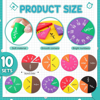 Sayglossy 12 Sets Fraction Set for Math Classroom Fractions Manipulatives Math Manipulatives for Home School Supplies (Circles)