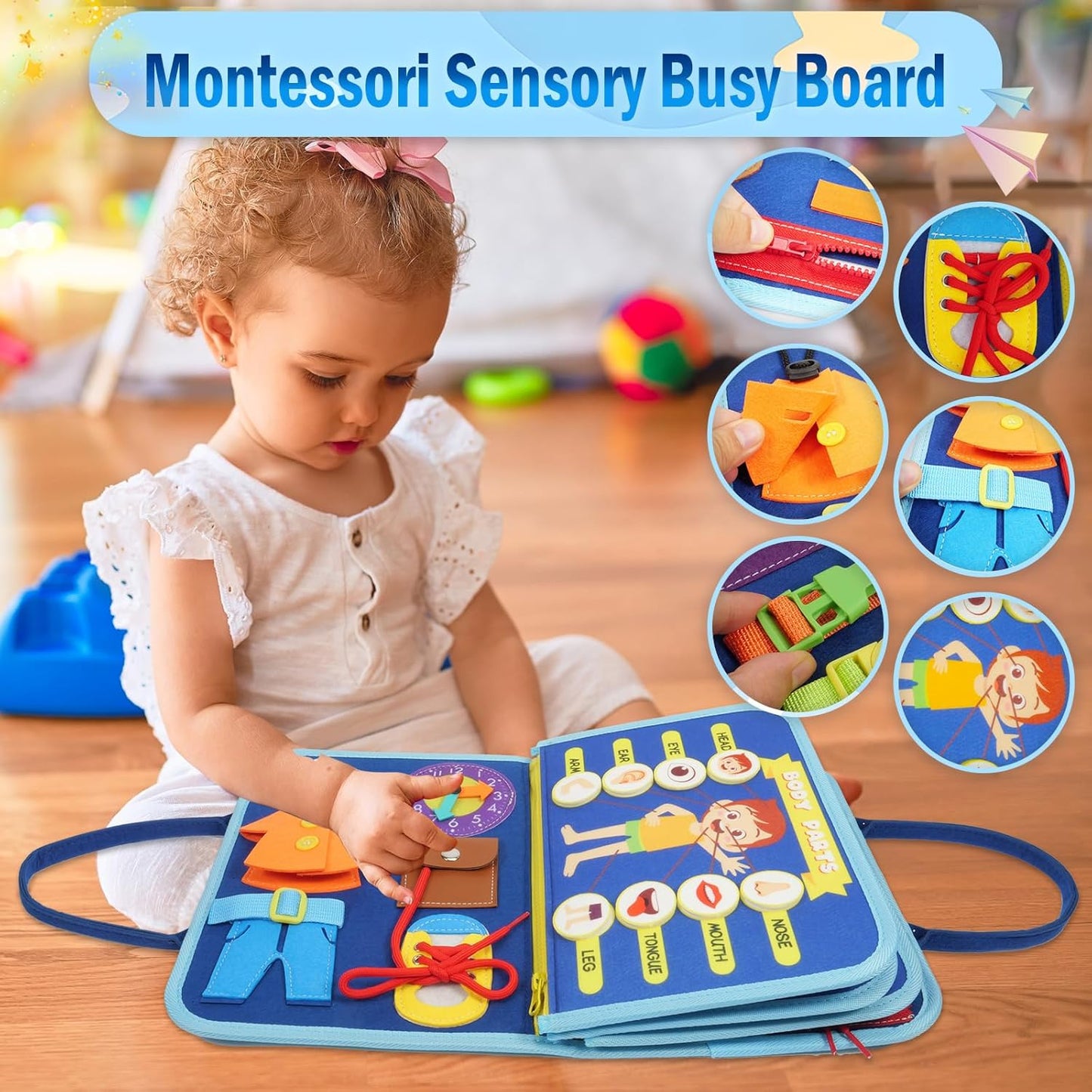 Busy Board for Toddlers 1-3 Sensory Busy Book for 1+ Year Old Boys Girls Montessori Learning Activity Books Birthday Christmas Toddler Gift (Green)