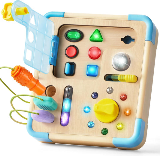 lalalark JOVA Electronic Busy Board – Montessori Learning Toddler Toy with 15 LED Light & 9 Sounds, 5 Switches & Plugs, Travel Toys Sensory Activity Board for 1 2 3 Years Old Boy & Girl Birthday Gift