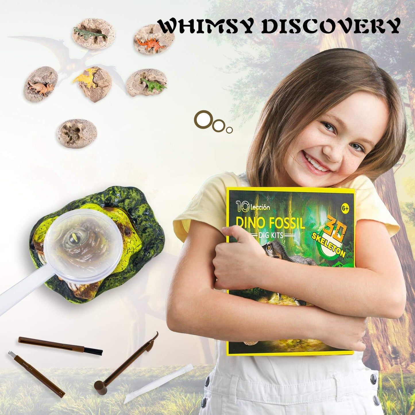 Dinosaur Fossil Dig Kit, Dino Excavation Kits for Kids, Educational Science Kits, Dinosaur Toys for Kids, Dig up 2 3D Skeleton Puzzles and 2 Dino Figures Including T-Rex, Triceratops