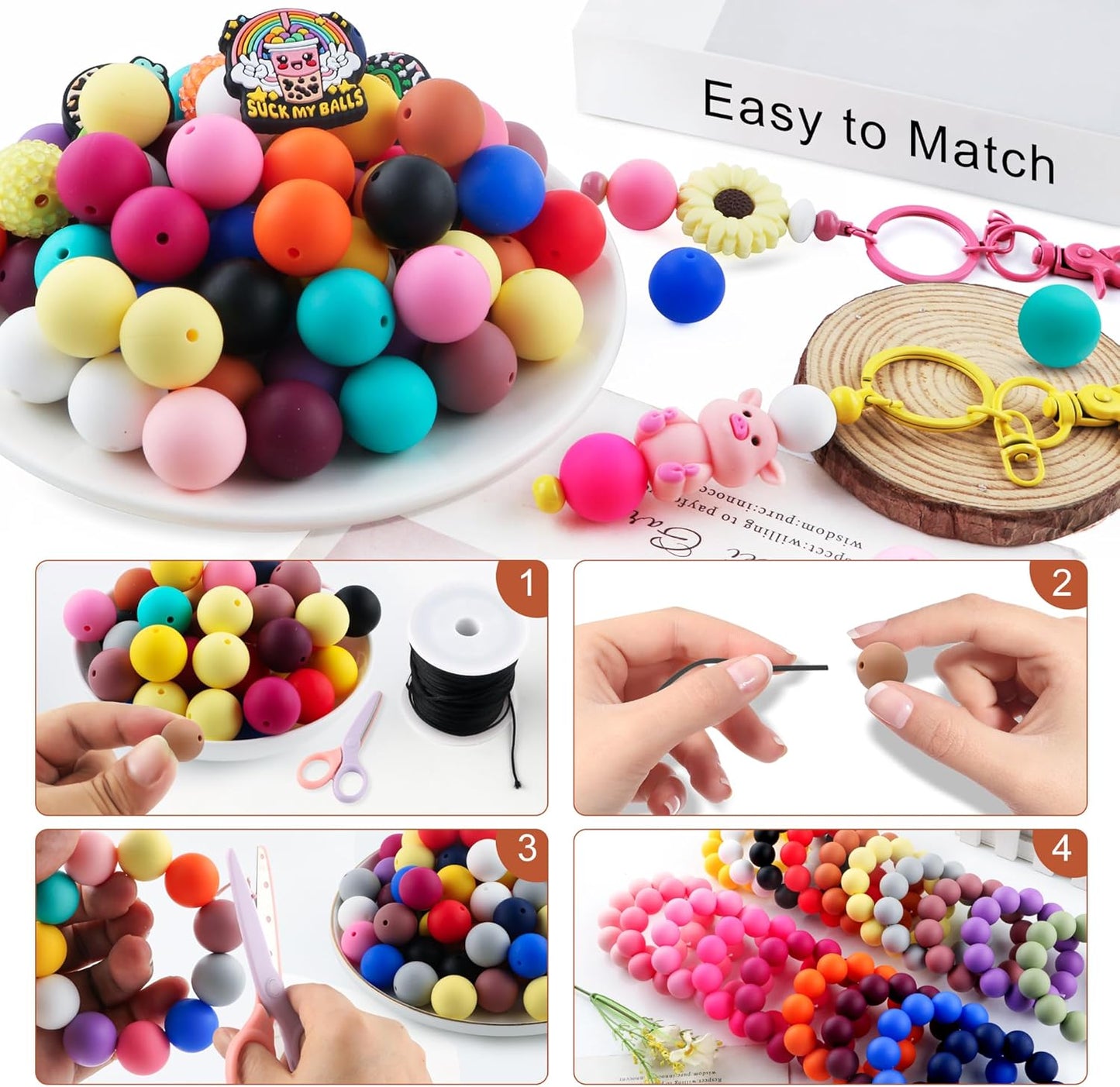 65Pcs 19mm Silicone Beads for Keychain Making Bracelet Necklace, Bulk Round Silicone Beads for Pens（Christmas Green） - Colors B