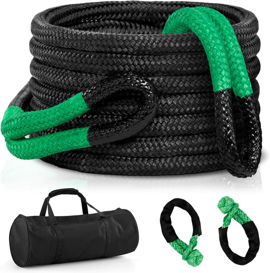Kinetic Recovery Rope Kit w/ 2 Soft Shackles, 30580Lbs, 7/8" x 30', Heavy Duty Offroad Towing Straps Kit for Trucks SUV UTV ATV Tractor Car Jeep