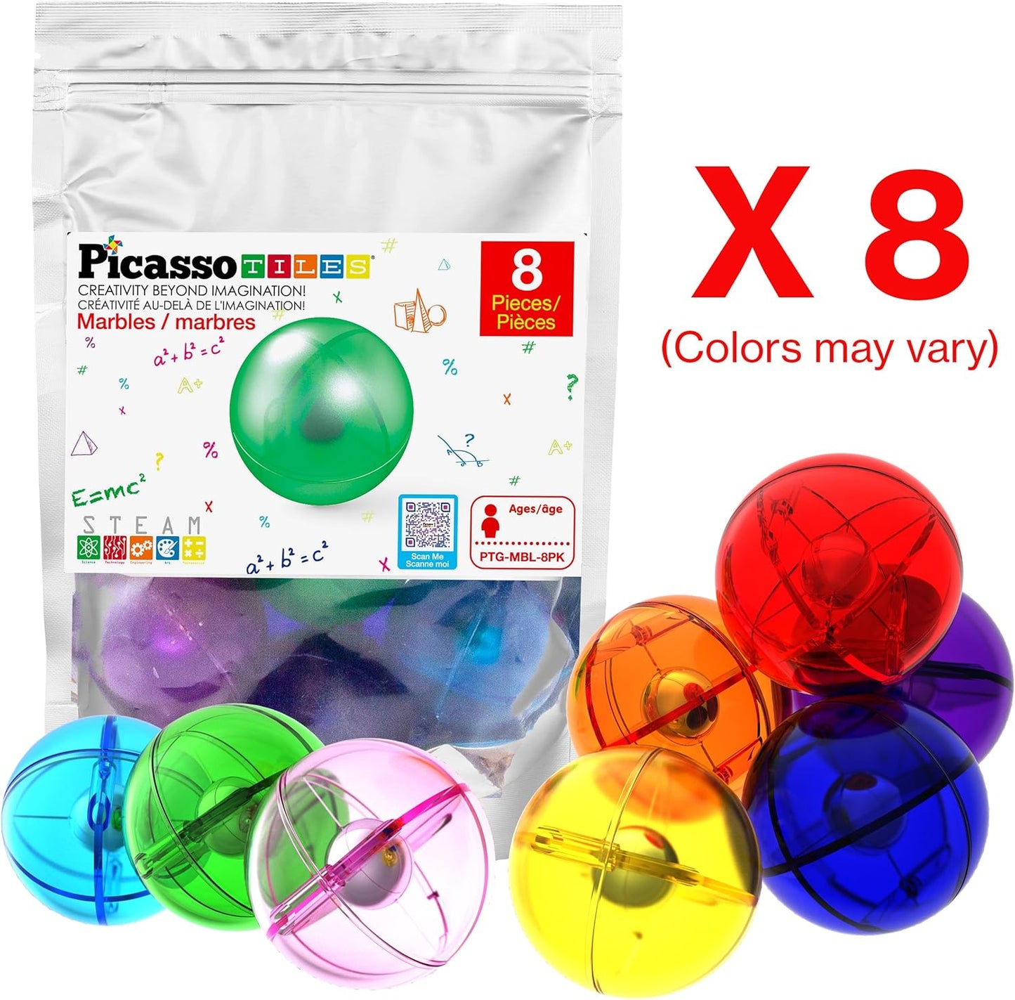 PicassoTiles 50pcs Magnetic Tiles Marble Run for Kids Race Track Toy Marble Maze Sensory Toys for Toddlers STEM Educational Set Magnet Building Blocks Construction Building Tiles Boys Girls 3+ PTG50