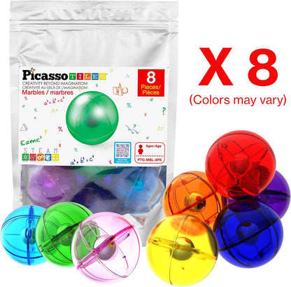 PicassoTiles 50pcs Magnetic Tiles Marble Run for Kids Race Track Toy Marble Maze Sensory Toys for Toddlers STEM Educational Set Magnet Building Blocks Construction Building Tiles Boys Girls 3+ PTG50