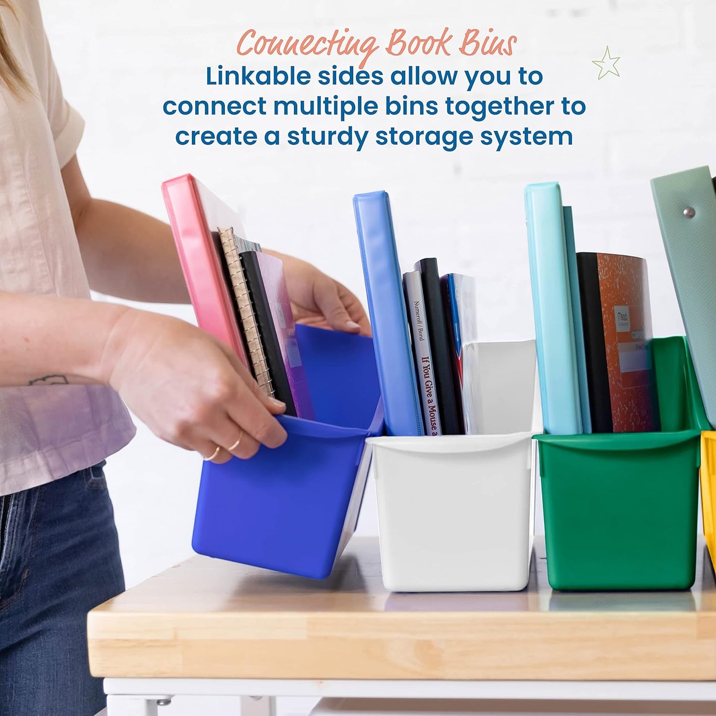 ECR4Kids Linking Plastic Storage Book Bin, Multipurpose Organization, Neon Purple, 10-Piece