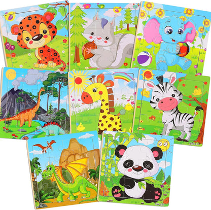 Wooden Puzzles for Toddlers 1-3, Pack of 8 Toddler Animal Puzzles Ages 2-4, Montessori Educational Animals Jigsaw Puzzles Christmas Birthday Gift for Baby Girl Boy Ages 1 2 3 4 Year Old