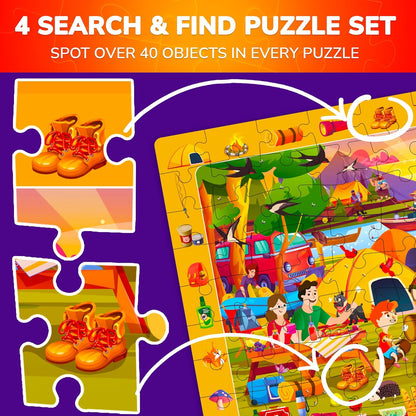 QUOKKA 100 Piece Puzzles for Kids Ages 4-6 - 4 Jigsaw Puzzles for Kids Ages 6-8 - Search and Find Game with Animals, Dinosaurs for Childrens 5-8 - Learning Educational Toys for Boys and Girls 8-11