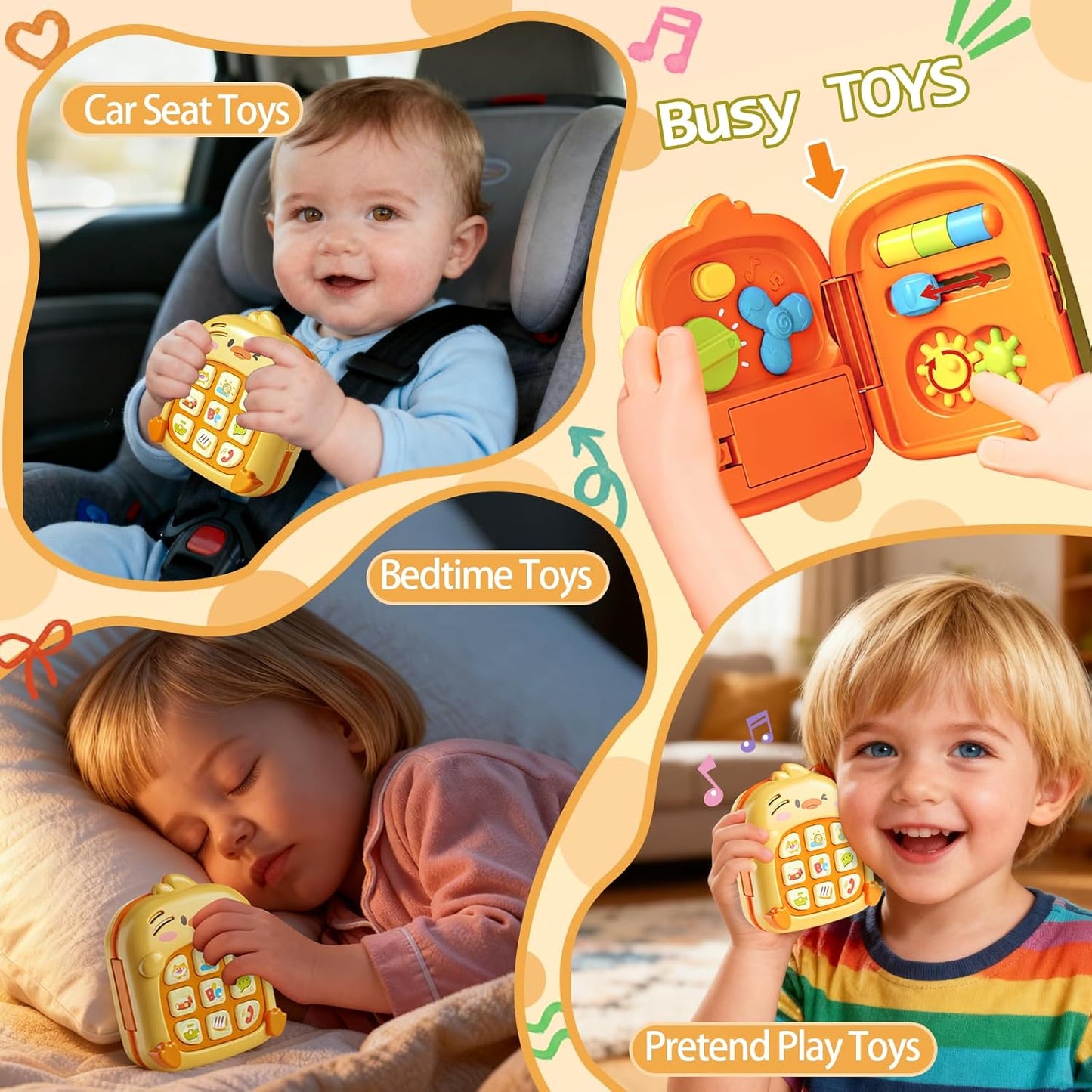 COUOMOXA Duck Baby Music Toy for Toddler: 1-3 Years Old Kids Sensory Busy Board - Montessori Early Educational Toy for 9-12-18 Month Age Travel Game - Christmas Birthday Gift for Boys Girls