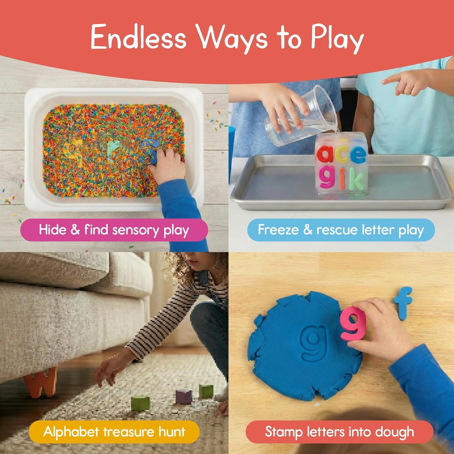 Lowercase Alphabet Puzzle for Kids, Sensory Bin Insert for Sensory Tables, Silicone Letters, Wooden Fine Motor Learning Toy by 7 Days of Play