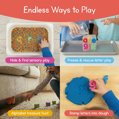 Lowercase Alphabet Puzzle for Kids, Sensory Bin Insert for Sensory Tables, Silicone Letters, Wooden Fine Motor Learning Toy by 7 Days of Play