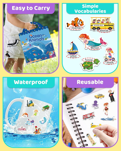 Benresive Reusable Sticker Book for Toddlers, Stickers for Kids, Travel Toys for Arts & Crafts Activities, Birthday Gift for Boys & Girls, Animals Dinosaurs Insects Themes