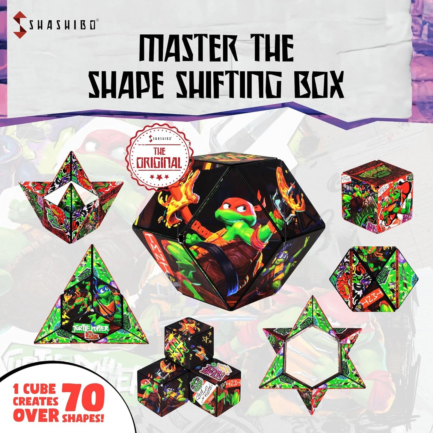 SHASHIBO Teenage Mutant Ninja Turtles Shape Shifting Box - STEM Magnetic Fidget Cube that Transforms Into Over 100 Shapes, Download Fun in Motion Toys Mobile App (Raphael)